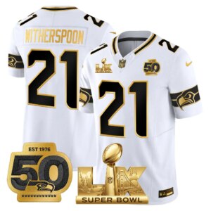 Devon Witherspoon #21 Seattle Seahawks Super Bowl LX Gold Patch Game Jersey - All Stitched