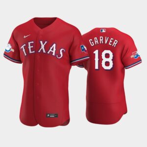 Men's Texas Rangers #18 Mitch Garver Alternate Scarle 50th Anniversary Flex Base Jersey