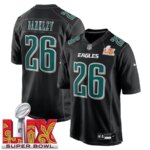 Men’s #26 Saquon Barkley Carbon Black Super Bowl LIX Fashion GamePlayer Jersey