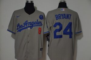 Men's  Los Angeles Dodgers #24 Kobe Bryant With front Number #8 Grey KB Patch Stitched Cool Base Jersey