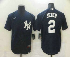 Men's New York Yankees #2 Derek Jeter Navy Blue Stitched  Cool Base Jersey