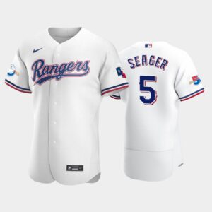 Men's Texas Rangers #5 Corey Seager White Home 50th Anniversary Flex Base Jersey