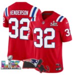 TreVeyon Henderson #32 New England Patriots Super Bowl LX Patch Vapor Limited Game Jersey - All Stitched