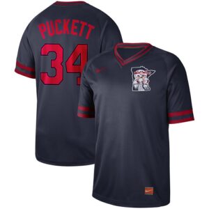 Men's  Minnesota Twins #34 Kirby Puckett Navy Cooperstown Collection Legend V-Neck Jersey