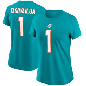 Women's Tua Tagovailoa Aqua Miami Dolphins Name & Number T-Shirt