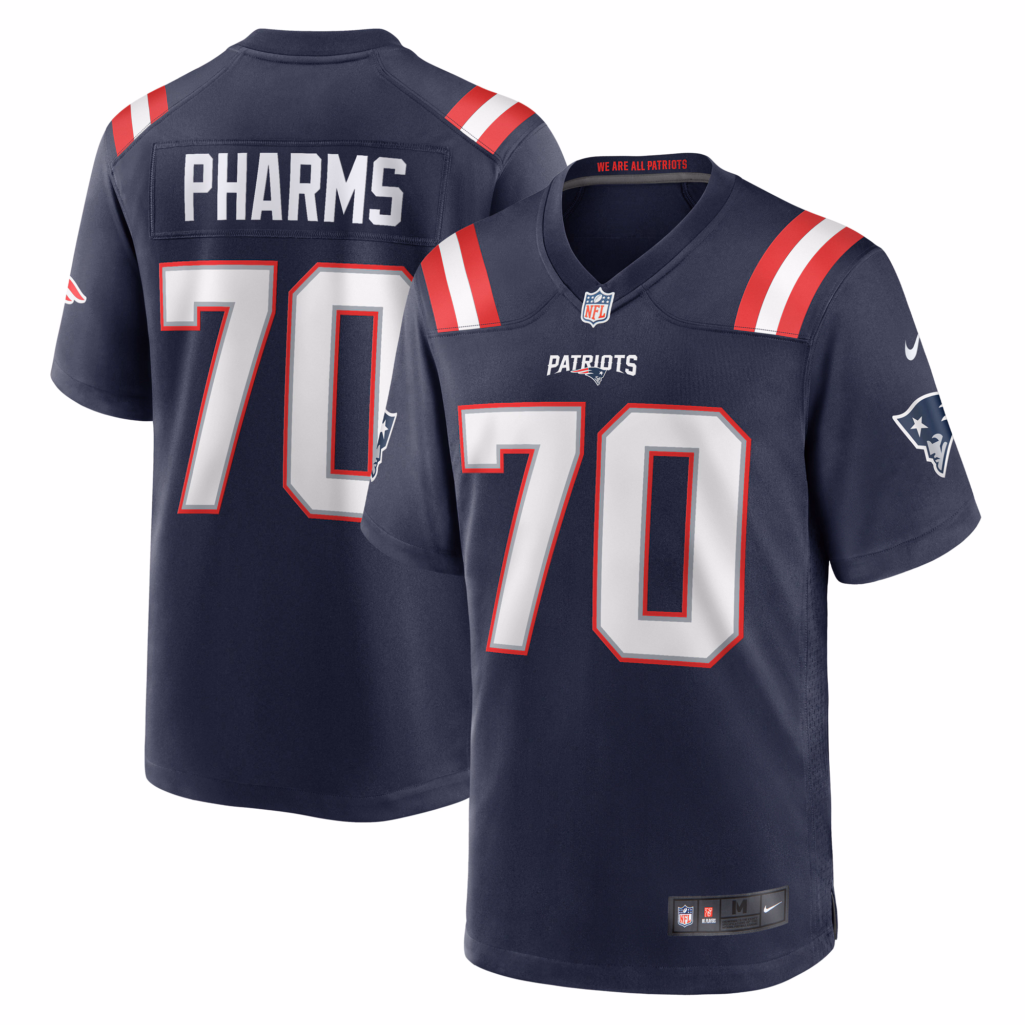 Jeremiah Pharms Jr. New England Patriots Team Game Jersey -  Navy
