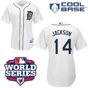 Detroit Tigers #14 Austin Jackson White Cool Base w/2012 World Series Patch Stitched Jersey