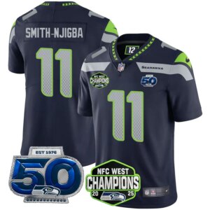 Smith-Njigba #11  Seattle Seahawks SEA 2026 NFC West Champions Limited Jersey - 50th Season Patch - All Stitched