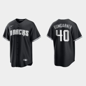 Men's Arizona Diamondbacks #40 Madison Bumgarner 2021 All Black Fashion Black White Jersey