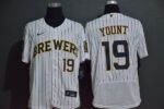 Men's Milwaukee Brewers #19 Robin Yount White Stitched Flex Base  Jersey