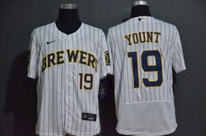 Men's Milwaukee Brewers #19 Robin Yount White Stitched Flex Base  Jersey