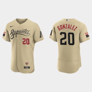 Men's Arizona Diamondbacks #20 Luis Gonzalez Gold 2021 City Connect Flex Base Jersey