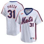 Men's New York Mets Mike Piazza  White Throwback Cooperstown Limited Jersey