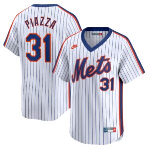 Men's New York Mets Mike Piazza  White Throwback Cooperstown Limited Jersey