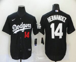 Men's  Los Angeles Dodgers #14 Enrique Hernandez Black Stitched Cool Base Jersey