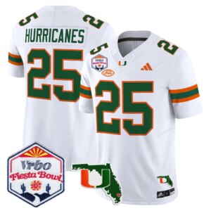 #25 Hurricanes #25 Miami Hurricanes MIA 2026 The Fiesta Bowl & Florida Patch Vapor Limited Jersey - All Stitched