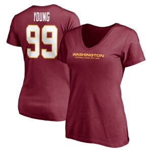 Women's Chase Young Burgundy Washington Football Team Player Icon Name & Number V-Neck T-Shirt