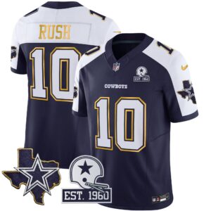 Cooper Rush #10 Cowboys Texas Patch Gold Trim Vapor Jersey - All Stitched
