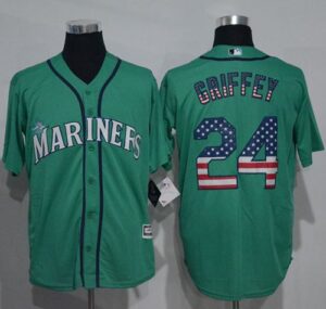 Seattle Mariners #24 Ken Griffey Green USA Flag Fashion Stitched Jersey