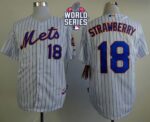 New York Mets #18 Darryl Strawberry White(Blue Strip) Home Cool Base W/2015 World Series Patch Stitched Jersey