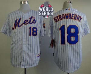 New York Mets #18 Darryl Strawberry White(Blue Strip) Home Cool Base W/2015 World Series Patch Stitched Jersey