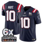 Drake Maye #10 New England Patriots 6-Time Champions Patch Game Jersey - Navy