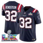 TreVeyon Henderson #32 New England Patriots Super Bowl LX Patch Navy Player Game Jersey