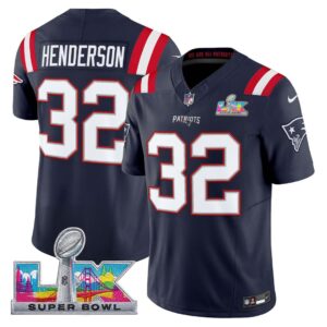 TreVeyon Henderson #32 New England Patriots Super Bowl LX Patch Vapor Limited Game Jersey - All Stitched