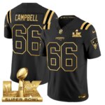 Will Campbell #66 New England Patriots Super Bowl LX Gold Patch Vapor Limited Game Jersey - All Stitched