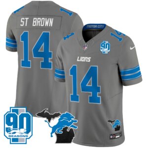St. Brown #14 Detroit Lion 2025 Michigan & 90th Year Patch Vapor Jersey - All Stitched