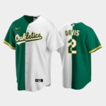 Men's Replica Oakland Athletics Home Jersey #2 Khris Davis Green-White Split