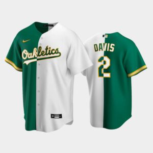 Men's Replica Oakland Athletics Home Jersey #2 Khris Davis Green-White Split