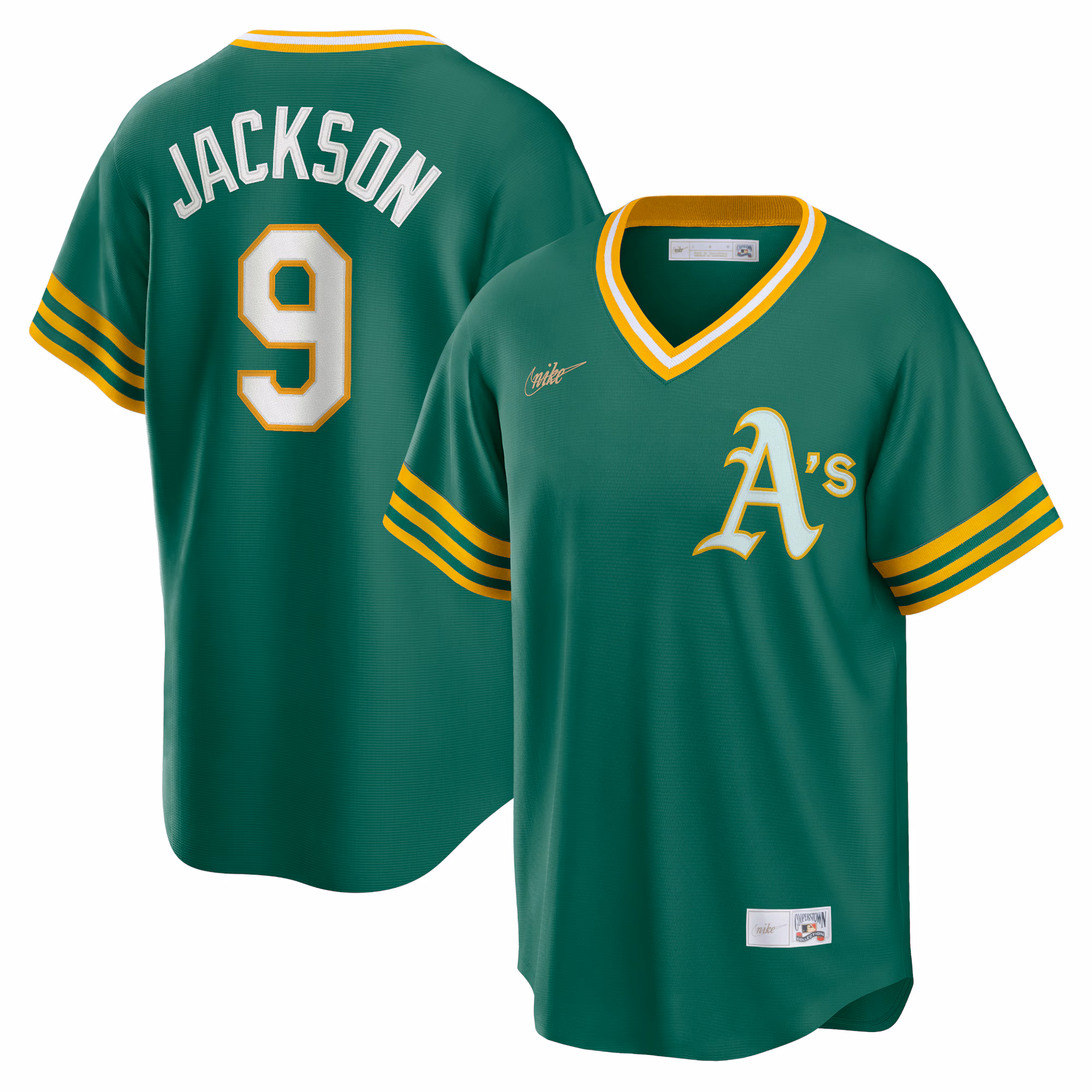 Athletics Reggie Jackson #9 Kelly Green Road Cooperstown Collection Player Jersey