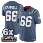 Will Campbell #66 New England Patriots 6-Time Champions Patch 2025 Rivalries Collection Game Jersey - Storm Blue