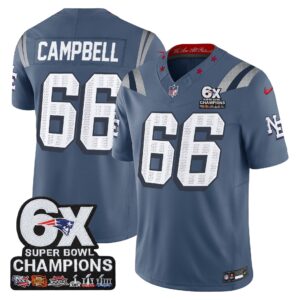 Will Campbell #66 New England Patriots 6-Time Champions Patch 2025 Rivalries Collection Game Jersey - Storm Blue