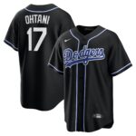 Men's Los Angeles Dodgers #17 Shohei Ohtani Black Lights Out Replica Player Jersey