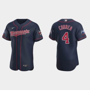 Men's Minnesota Twins #4 Carlos Correa Flex Base Alternate Jersey - Navy