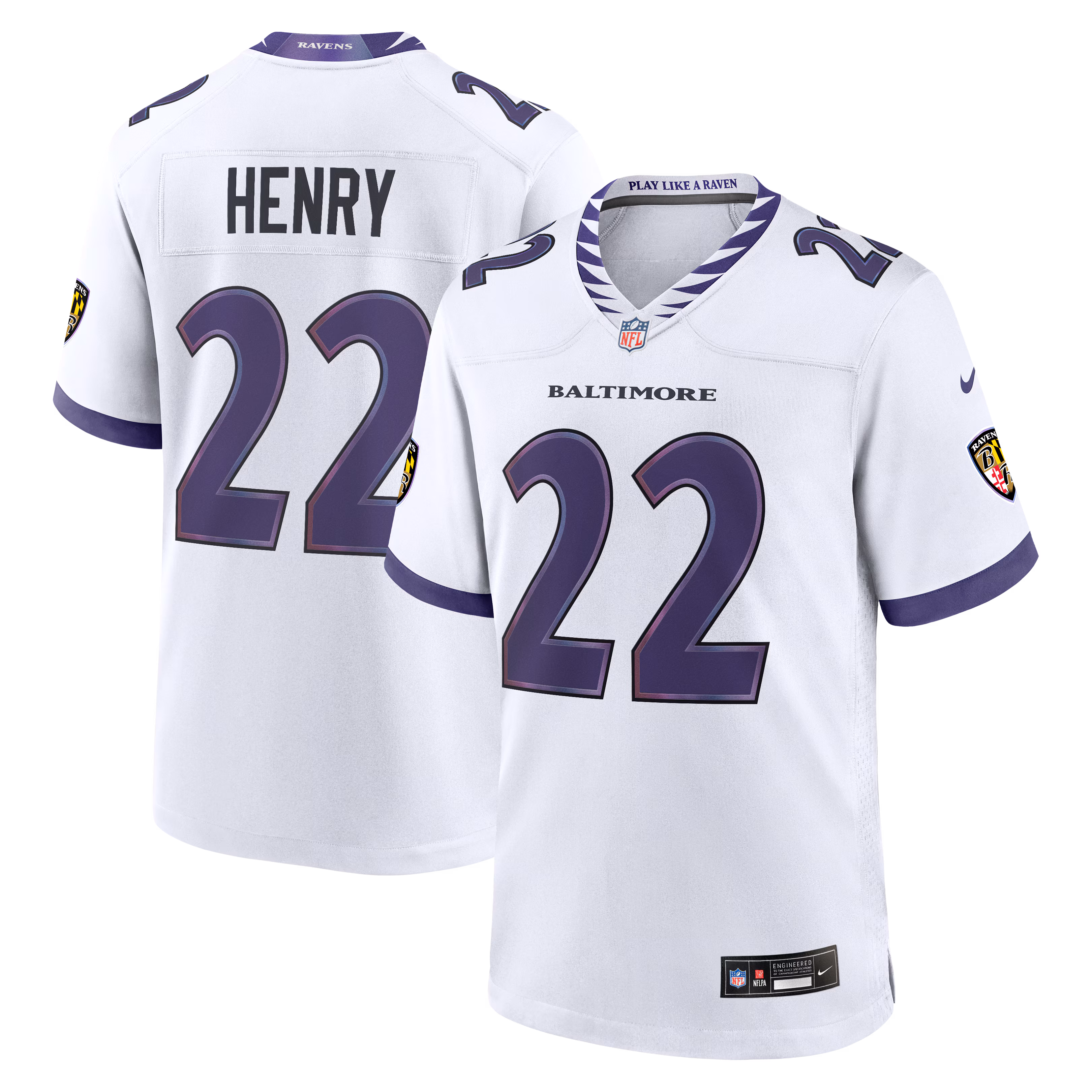 Men's Baltimore Ravens Derrick Henry #22 White Game Jersey