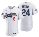 Men's Los Angeles Dodgers Front #8 Back #24 Kobe Bryant White Gold Championship Sttiched Jersey