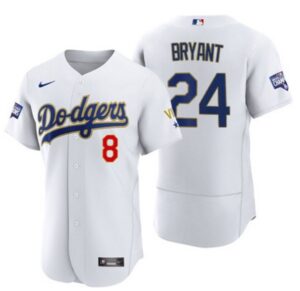 Men's Los Angeles Dodgers Front #8 Back #24 Kobe Bryant White Gold Championship Sttiched Jersey