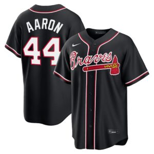 Hank Aaron #44 Atlanta Braves Fashion Replica Black Out Jersey - Black