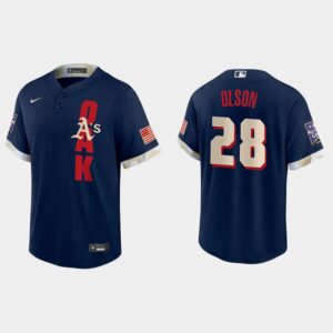 Men's Oakland Athletics #28 Matt Olson Navy 2021 All-Star Game Jersey