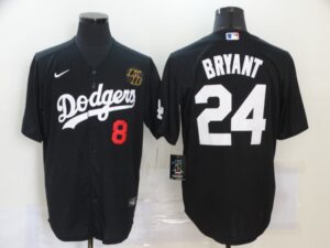 Men's Los Angeles Dodgers #8 #24 Kobe Bryant Black KB Patch Stitched Cool Base  Jersey