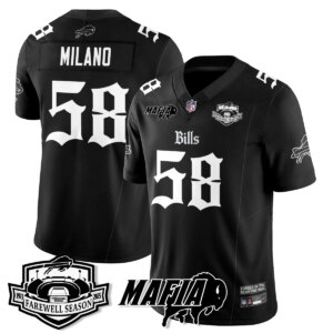 Matt Milano #58 Buffalo Bills BUF Mafia Gothic Vapor Limited Jersey - Farewell Highmark Patch - All Stitched