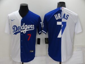 Men's Los Angeles Dodgers #7 Julio Urias White-Royal Split Cool Base Stitched Jersey