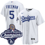 Men's Los Angeles Dodgers Freddie Freeman #5 White 2025 World Series Champions Home Replica Jersey