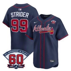 Spencer Strider #99 Atlanta Braves 60th Patch Alternate Limited Player Jersey - Navy