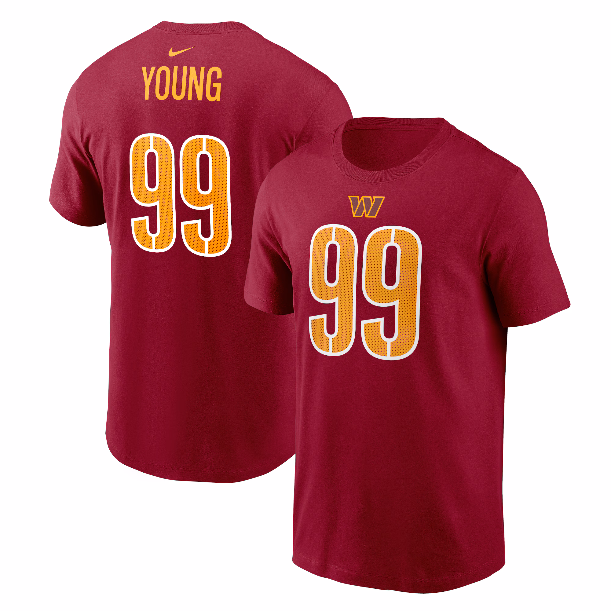 Men's Chase Young Burgundy Washington Commanders Player Name & Number T-Shirt