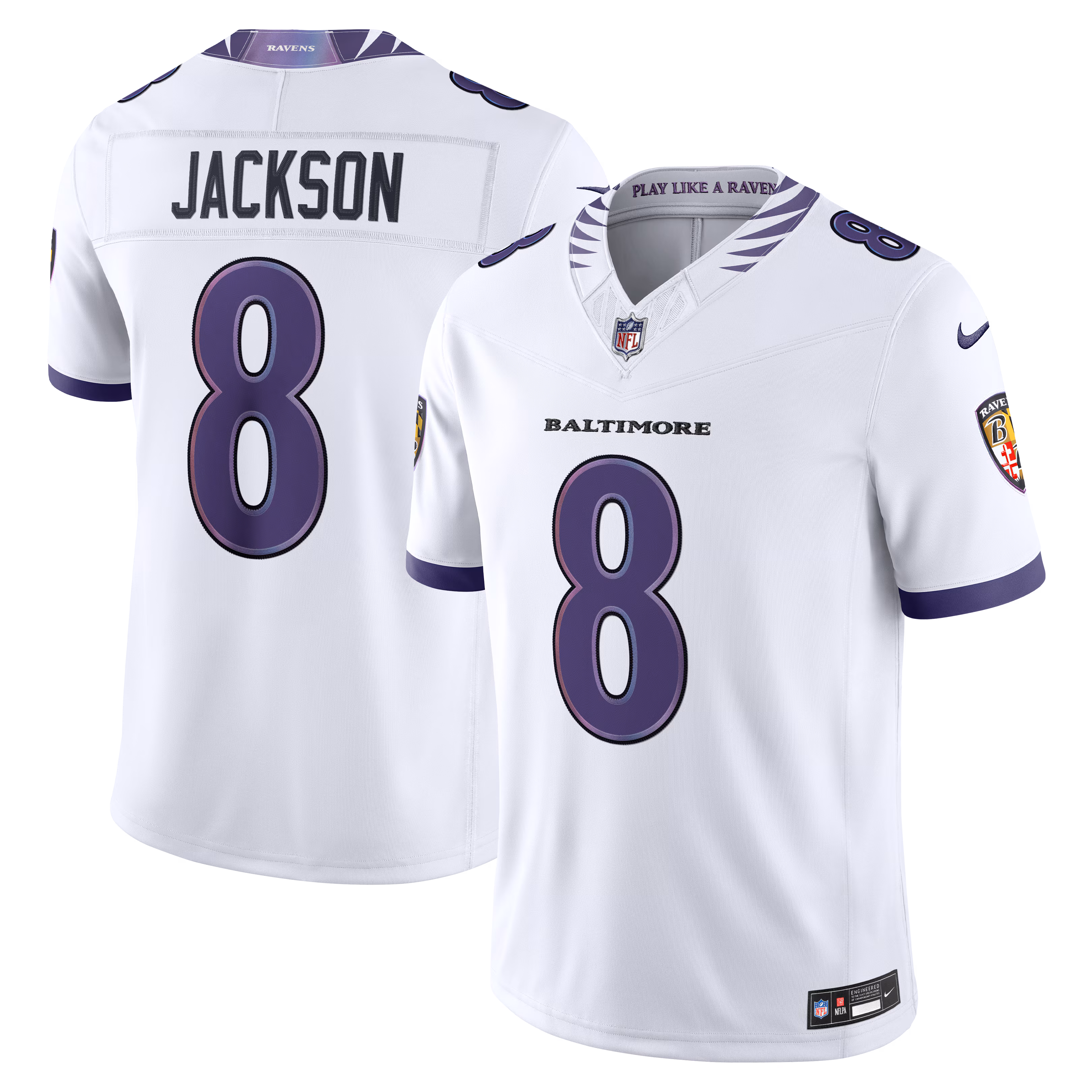 Men's Baltimore Ravens Lamar Jackson #8 White Vapor F.U.S.E. Sewn Down Limited Jersey