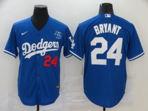 Men's Los Angeles Dodgers #24 Kobe Bryant Blue KB Patch Stitched Cool Base  Jersey